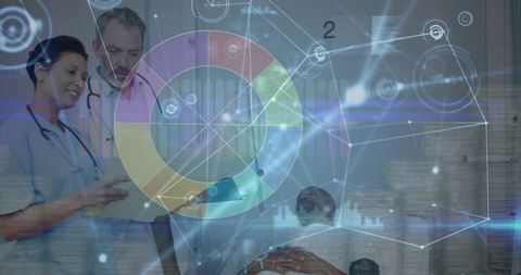 Digital healthcare innovation with doctors analyzing data