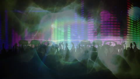 Vibrant Dancing Crowd with Neon Light Effects