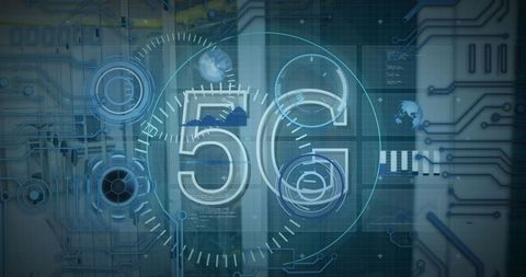 5g technology concept with futuristic digital interface against server room