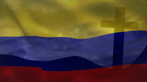 Animated Colombian Flag and Cross Symbolizing Patriotism and Faith