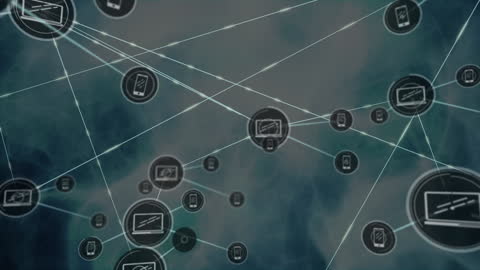 Global Network of Icons with Digital Connectivity Overlay