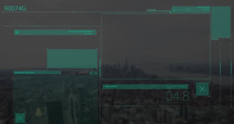Futuristic Data Processing Interface Over Cityscape