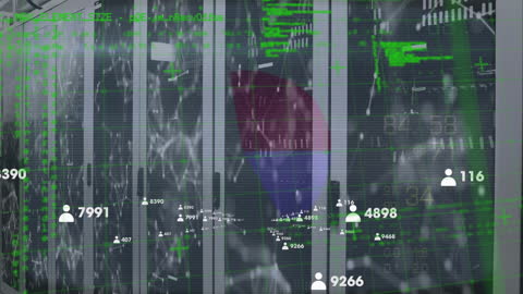 Profile Icons and Data in Futuristic Server Room Animation