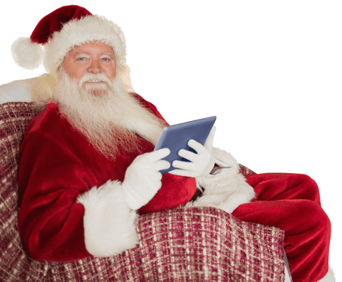 Santa Claus Using Tablet on Transparent Background