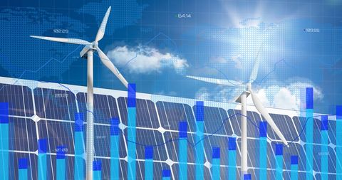 Renewable Energy and Financial Data Overlay Illustrating Global Trends - Download Free Stock Images Pikwizard.com