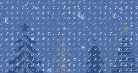 Abstract Evergreen Trees with Snowflakes in Winter Backdrop