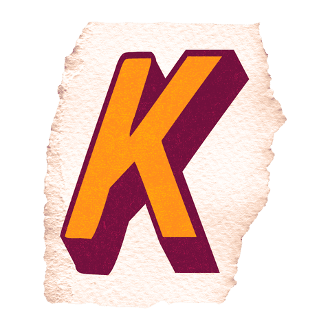 3d textured letter k rising from torn paper with transparent background