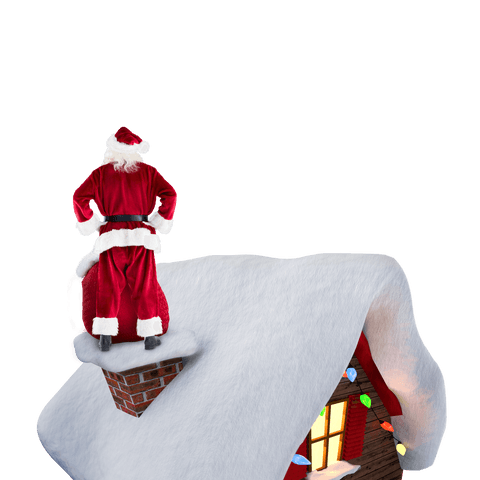 Santa Claus on Roof Standing Next to Chimney Transparent Background