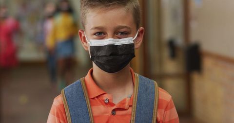 Schoolboy Wearing Face Mask in Corridor During Pandemic - Download Free Stock Images Pikwizard.com