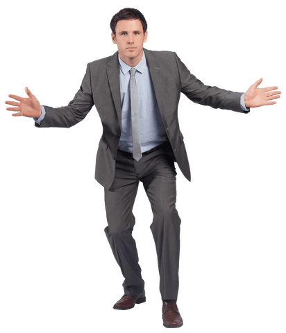 Transparent Businessman with Open Arms in Formal Suit Ready for Collaboration