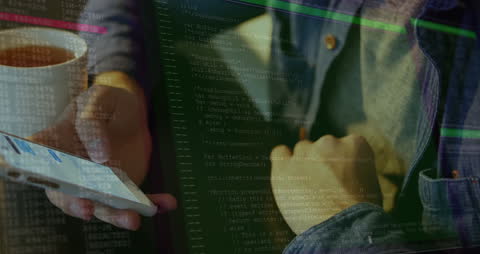 Tech Enthusiast Engaged with Smartphone and Code