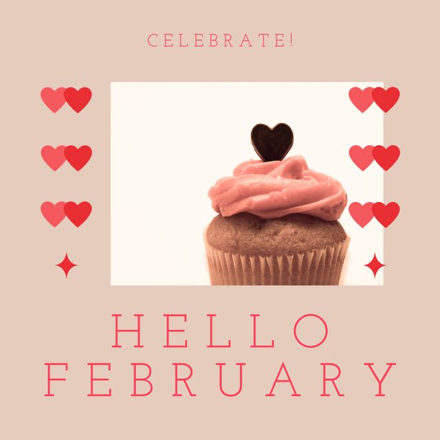 Celebrate February with Heart-Themed Cupcake - Download Free Stock Videos Pikwizard.com