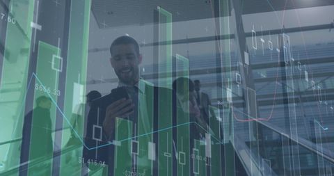 Businessman Analyzing Financial Data on Smartphone with Digitized Interface - Download Free Stock Images Pikwizard.com