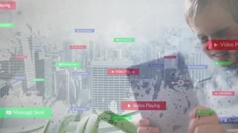 Children Embracing Digital Innovation Overlooking Urban Skyline