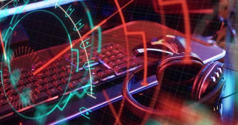 Digital Interface with Data Over Laptop and Headphones - Download Free Stock Images Pikwizard.com
