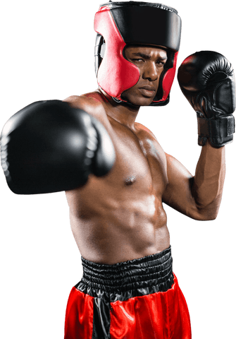 Transparent boxer preparing for match in protective gear