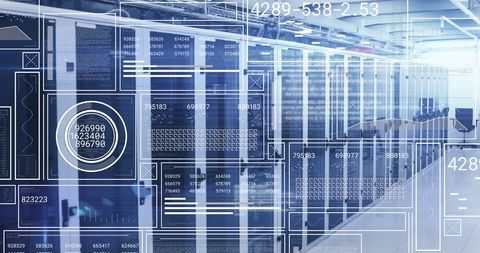 Interface with Data Overlay in Server Room - Download Free Stock Images Pikwizard.com