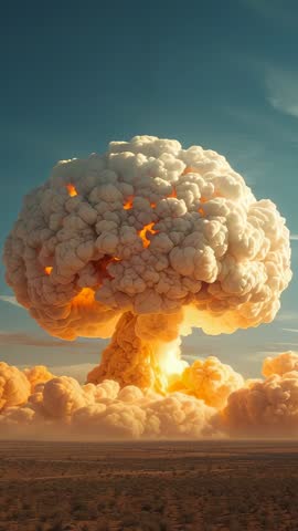 Mushroom Cloud Erupting Over Desert Forming Fiery Column Vertical Apocalypse Footage