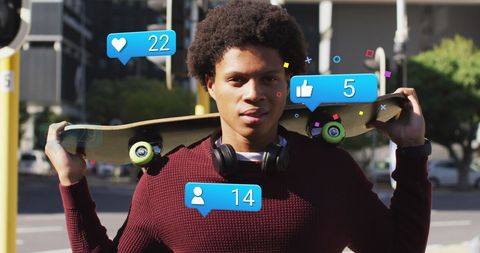 african american man embraces digital interaction and skateboarding - Download Free Stock Images Pikwizard.com