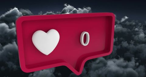 Social media heart icon and speech bubble in cloudy sky