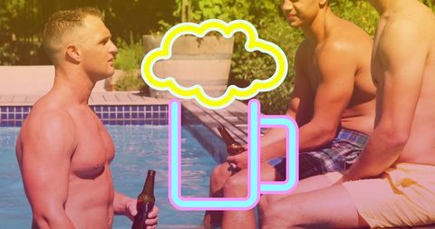 Group Relaxing by Poolside Socializing with Beer