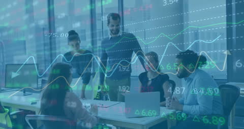 Team Analyzing Financial Data Projections in Modern Office