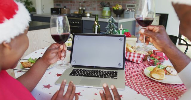 Virtual Christmas Celebration with Wine and Food - Download Free Stock Images Pikwizard.com