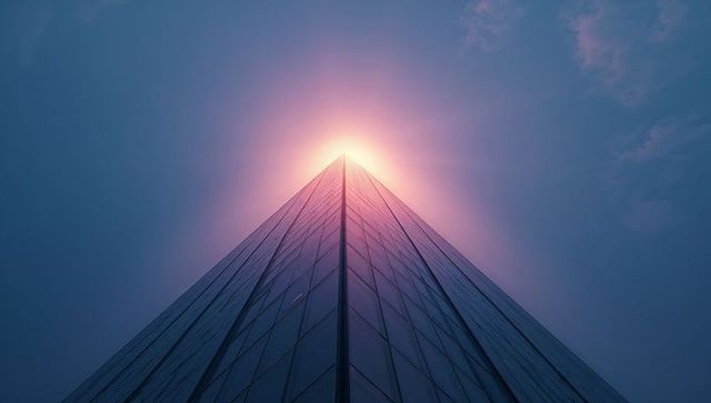 Futuristic skyscraper apex glow at dusk