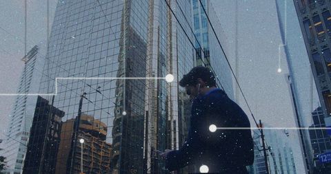 Businessman Connected Through Urban Data Network