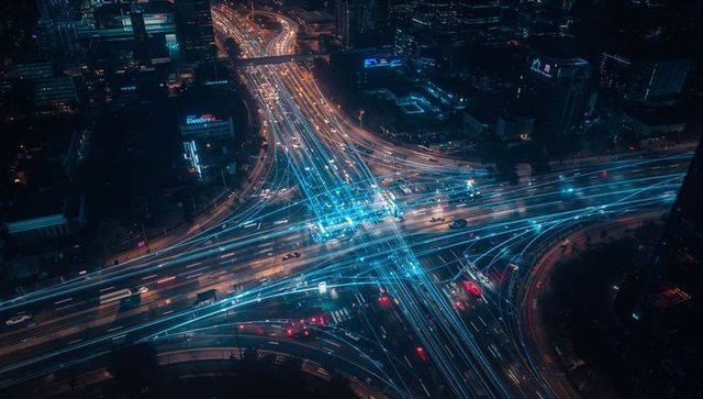 Futuristic highways: capturing night city traffic with light trails