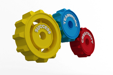 Colorful transparent gears picturing success teamwork creativity