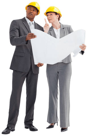 professional engineers inspecting blueprints on transparent background - Download Free Stock Videos Pikwizard.com