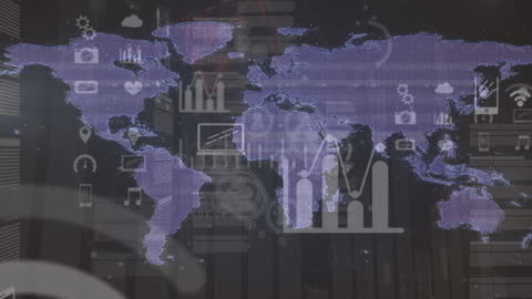 Animated World Map with Data Processing Elements