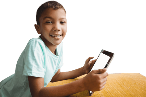 smiling boy holding transparent digital tablet at home - Download Free Stock Videos Pikwizard.com