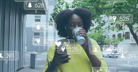 Young Woman Engaging with Social Media Outdoors