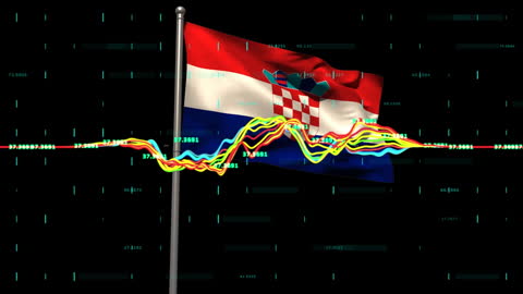Croatia Flag with Financial Data Visualizations on Black Background