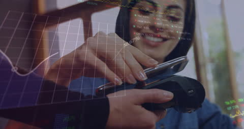 Digital Payment with Smartphone in Busy Financial Concept