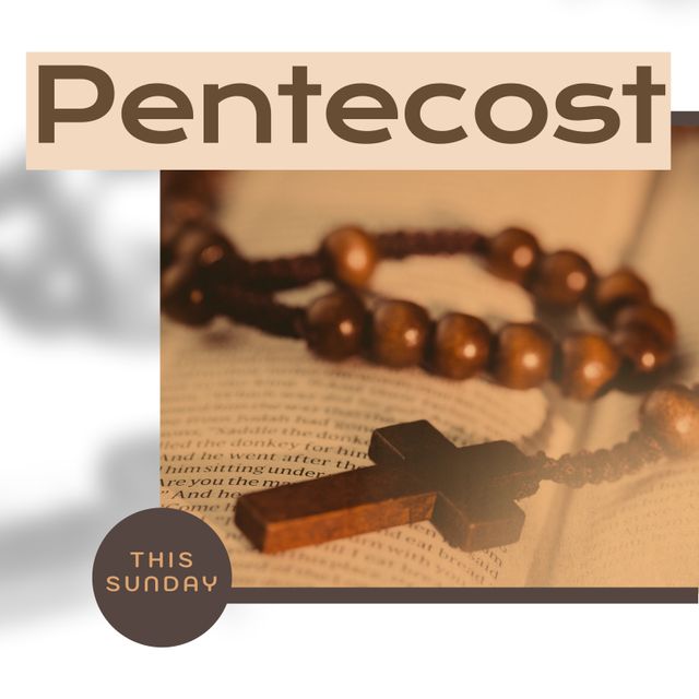 Pentecost Celebration Announcement with Rosary and Bible - Download Free Stock Templates Pikwizard.com