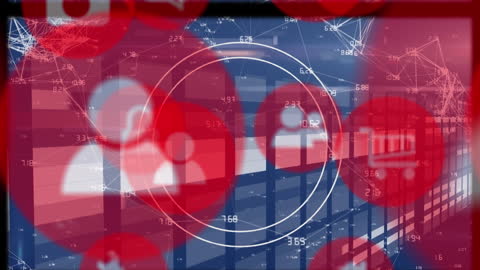 Futuristic Digital Interface with Computer Icons and Networks