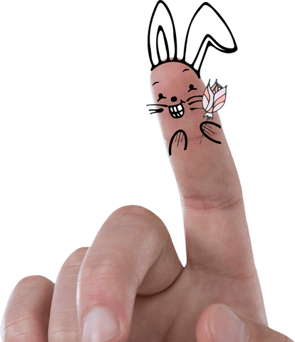 Transparent easter bunny painted on fingers for a fun twist