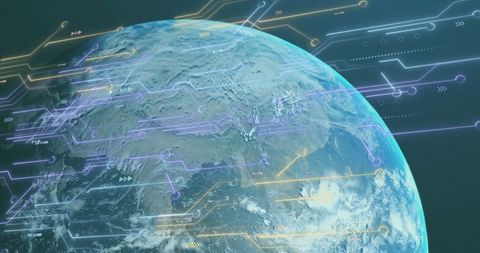 Earth from Space with Futuristic Digital Circuit Overlays - Download Free Stock Images Pikwizard.com