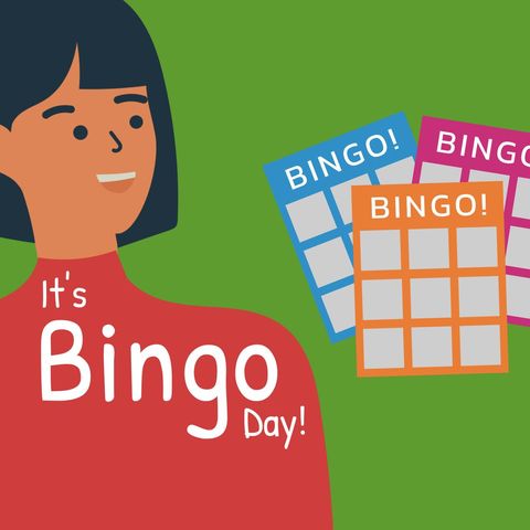 Bingo Day Celebration with Woman and Colorful Cards - Download Free Stock Templates Pikwizard.com