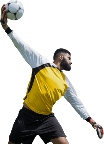 Goalkeeper throwing soccer ball on transparent background