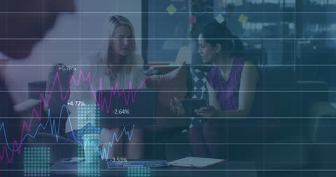 Business Teamwork Analyzing Statistical Data with Technology