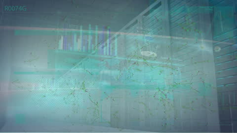 Digital Interface Overlay on Modern Data Server Room