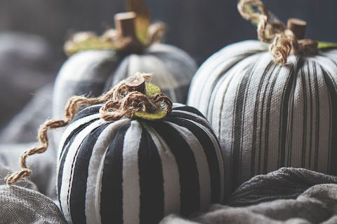 Cozy fabric pumpkins in rustic setting