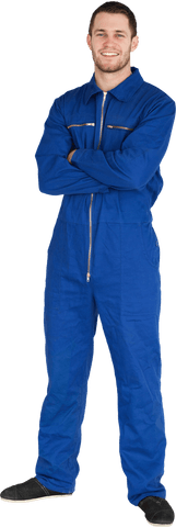 Smiling Mechanic in Blue Boiler Suit on Transparent Background - Download Free Stock Videos Pikwizard.com