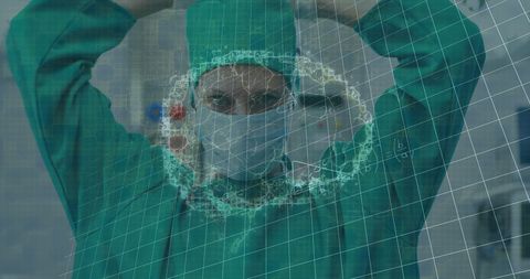 Surgeon Prepares Amidst Digital Brain Illustration