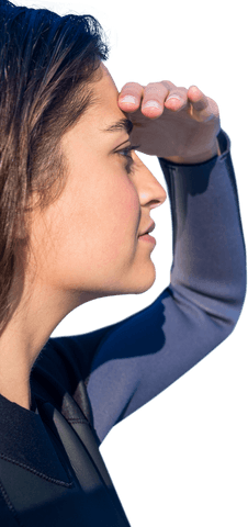 Focused Caucasian Female Surfer on Transparent Background