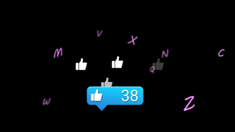 Digital Social Media Icons and Floating Letters on Black Background